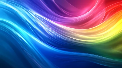 Curved rainbow light streaks sweep diagonally across dark space