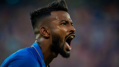 Close-up sideline capture isolates intense athlete celebration