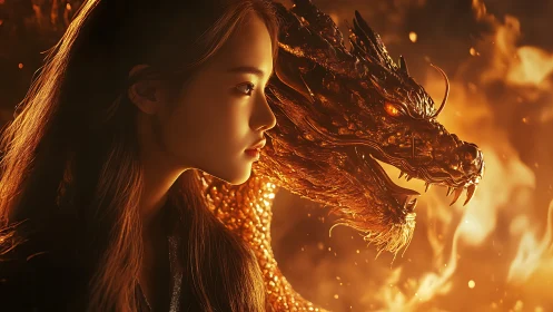 Firelit girl and molten dragon sharing a fierce oath.