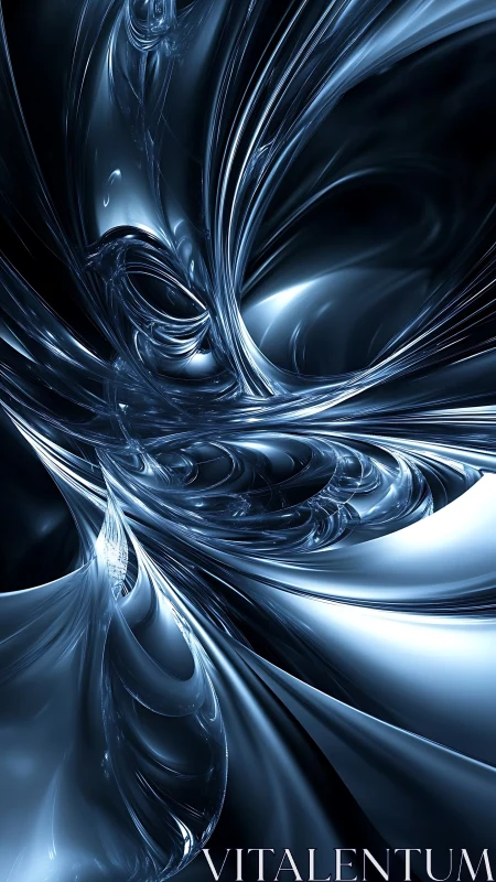 Liquid silver currents swirling through deep midnight space.