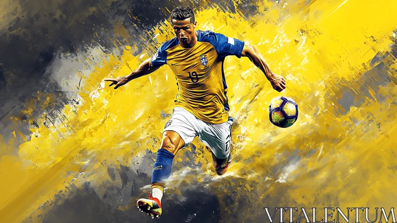 Blazing yellow soccer comet streaking through painted thunder.