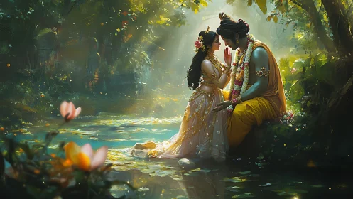 Radiant Divine Encounter in Luminous Forest Sanctuary.