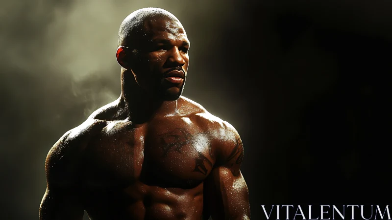 Athletic male portrait with muscular physique and professional studio lighting.