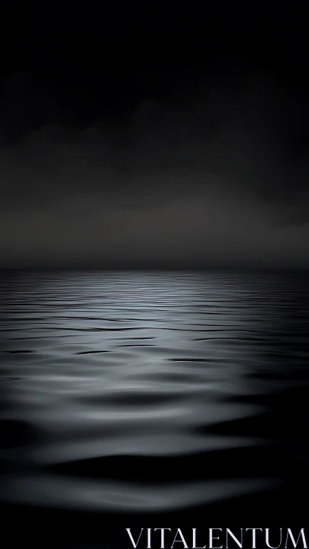Midnight hush over silver-black whispering water horizon.