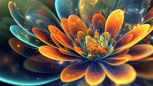 Glowing cosmic flower unfolding in radiant, dreamlike color.