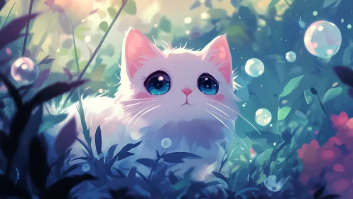 Luminous Whiskers: A Cat's Enchanted Garden Dream.