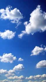 Cumulus cloud formations in clear deep blue daytime sky.
