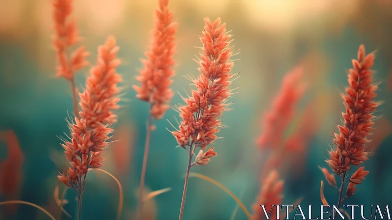 Sunlit coral grasses lean gently into a teal morning hush