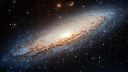 Gentle spiral galaxy glowing softly in the quiet night sky.