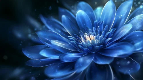 Luminescent Blue Flower with Ethereal Particle Effects