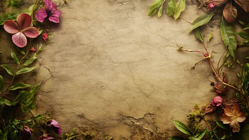 Botanical Arrangement: Dried and Fresh Flowers on Textured Stone Surface