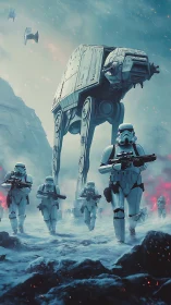 Imperial ground assault with walkers and stormtroopers.