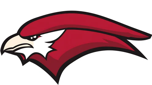 Stylized red hawk head logo with bold outlines, vector art.