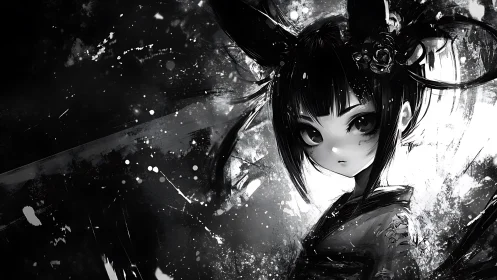 Mystical monochrome girl with gentle, searching eyes.