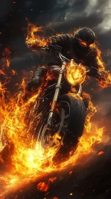 Hellfire rider tearing through stormlit asphalt fury.