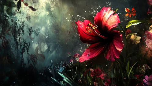 Vibrant Hibiscus Against Decaying Wall Surface.