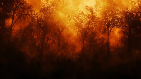 Fiery Forest Awakens in Golden Twilight