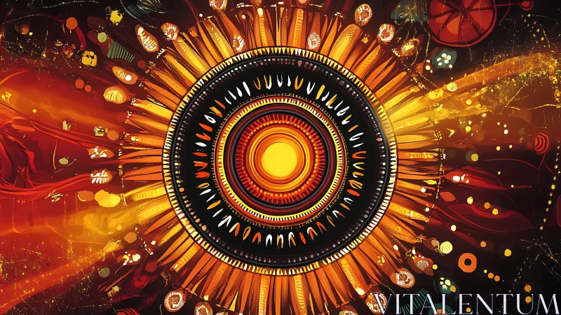 Radiant circular sunburst glows with rich cosmic color