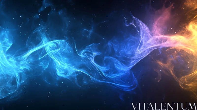 Blue and orange energy wisps drifting across dark space.