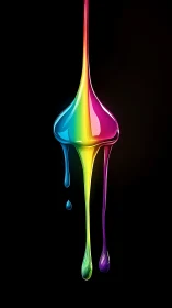 Liquid rainbow droplet stretches in glossy neon flow.