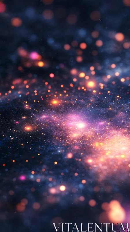 Nebulae drift in luminous cosmic bokeh across space.