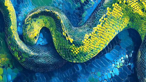 Green and blue snake with detailed overlapping scales.
