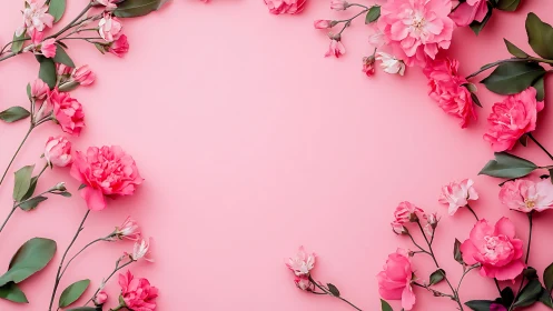 Pink carnations arranged on solid pink background