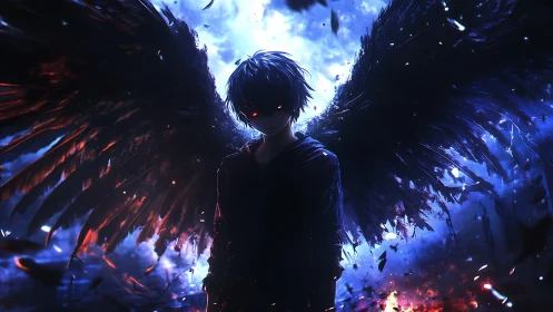 Nocturnal winged entity in high-contrast chromatic flare field.