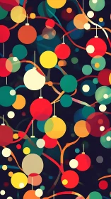 Colorful circular ornaments overlap on dark abstract background