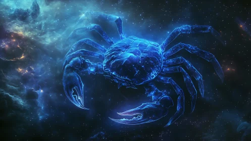 Cosmic blue crab nebula glows across deep starfield.