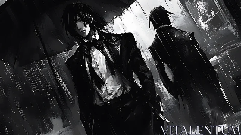 Elegant strangers share a rainy night of quiet mystery.