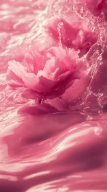 Pink Peony Submerged in Liquid Flow and Water Splash.