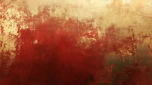 Textured crimson and gold abstract field, layered oil surface.