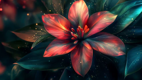 Digital Flower with Luminescent Petals and Dark Background.