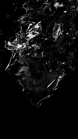 Gleaming liquid shapes drift in a deep, dramatic darkness