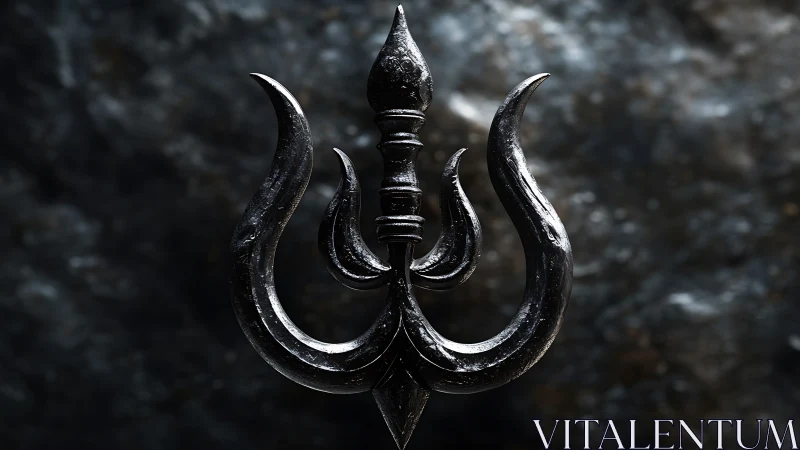 Strong dark trident symbol rises with elegant curved blades