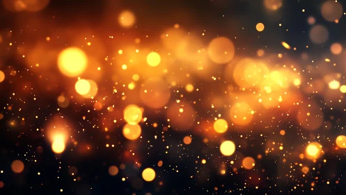 Defocused golden bokeh particles form a luminous abstract field