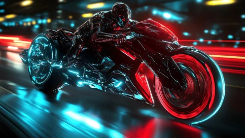 Neon night rider racing through a glowing cyber highway.