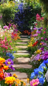 Garden Passageway with Vibrant Floral Arbor Tunnel. Blooming Composition.