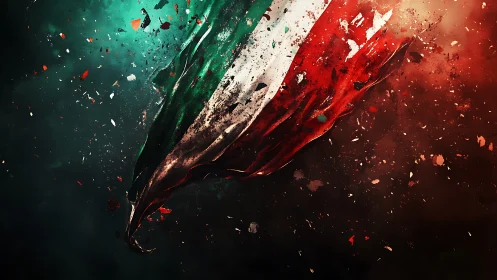 Tricolor flag rendered as flowing fabric in dynamic motion