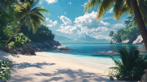 Tropical Coastal Paradise: Digital Landscape Rendering.