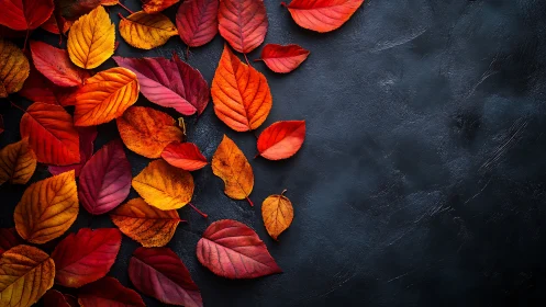 Autumn foliage composition on textured dark slate background
