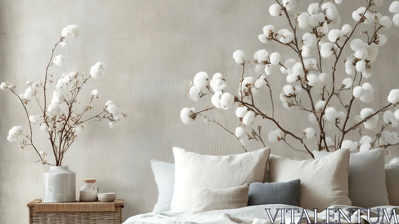 Soft cotton branches warming a calm, cozy bedroom retreat.