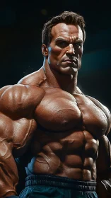 Highly defined muscular male figure under strong lighting.
