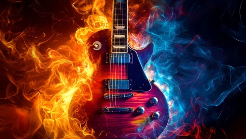 Electric guitar in dual fire and ice smoke lighting effect.