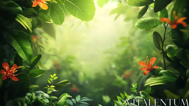 Radiant jungle clearing with volumetric light diffusion.