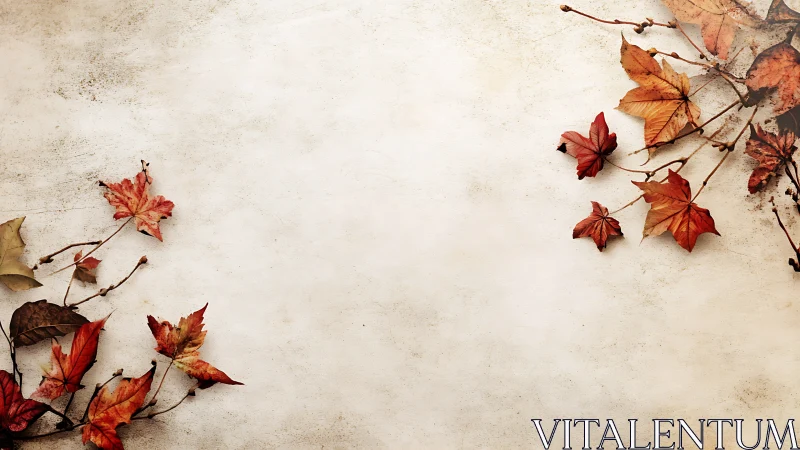 Diagonal autumn leaves on textured parchment background frame