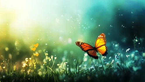 Monarch butterfly rendered in shallow-depth field with bokeh glow