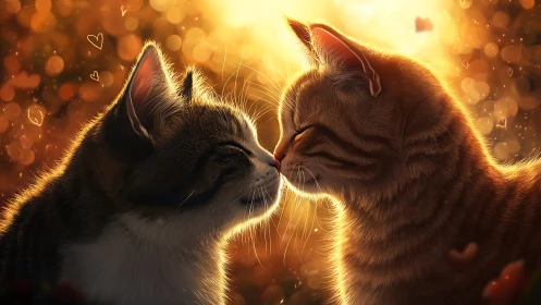 Two Cats Share a Whisker-Kissed Moment in Golden Light
