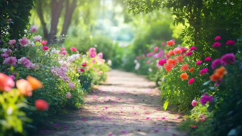 Petals Dancing Down Garden Corridor Magic.